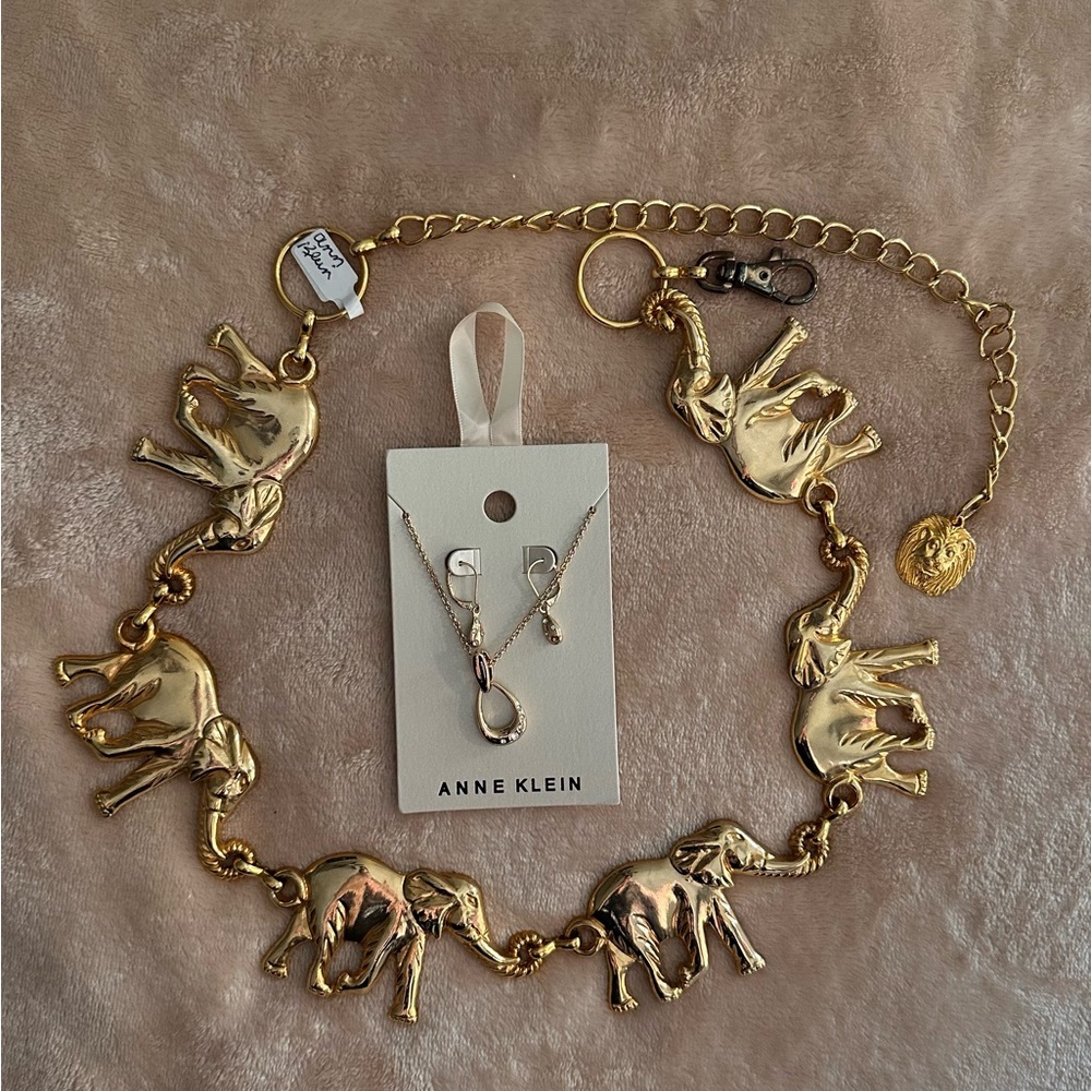 Anne Klein Gold Elephant Hip Chain Necklace Bundle